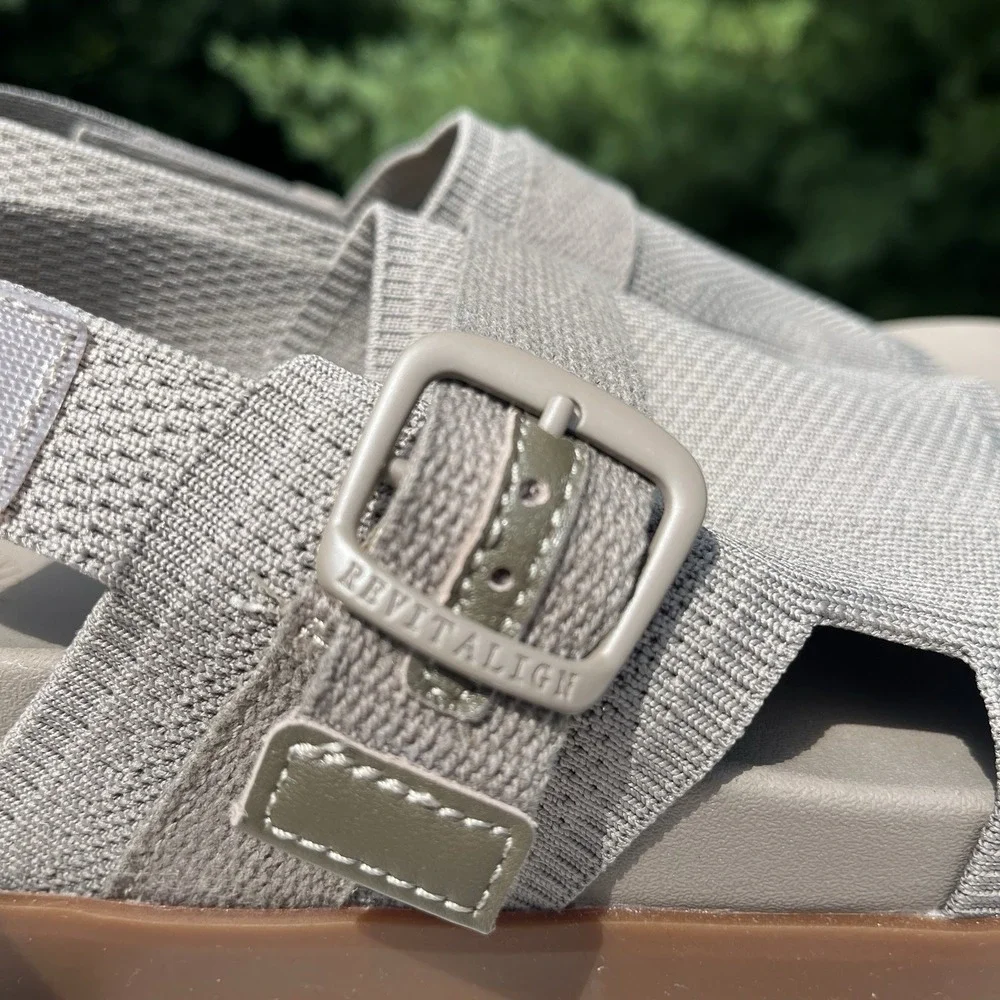 Revitalign Remi Wedge Sandal Tan Womens 8.5 Orthotic Adjustable Knit Platform